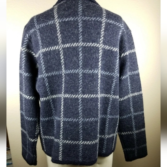 Talbots | 100% Wool Sweater Jacket Womens Blue & Grey Windowpane Size Large - Picture 2 of 7